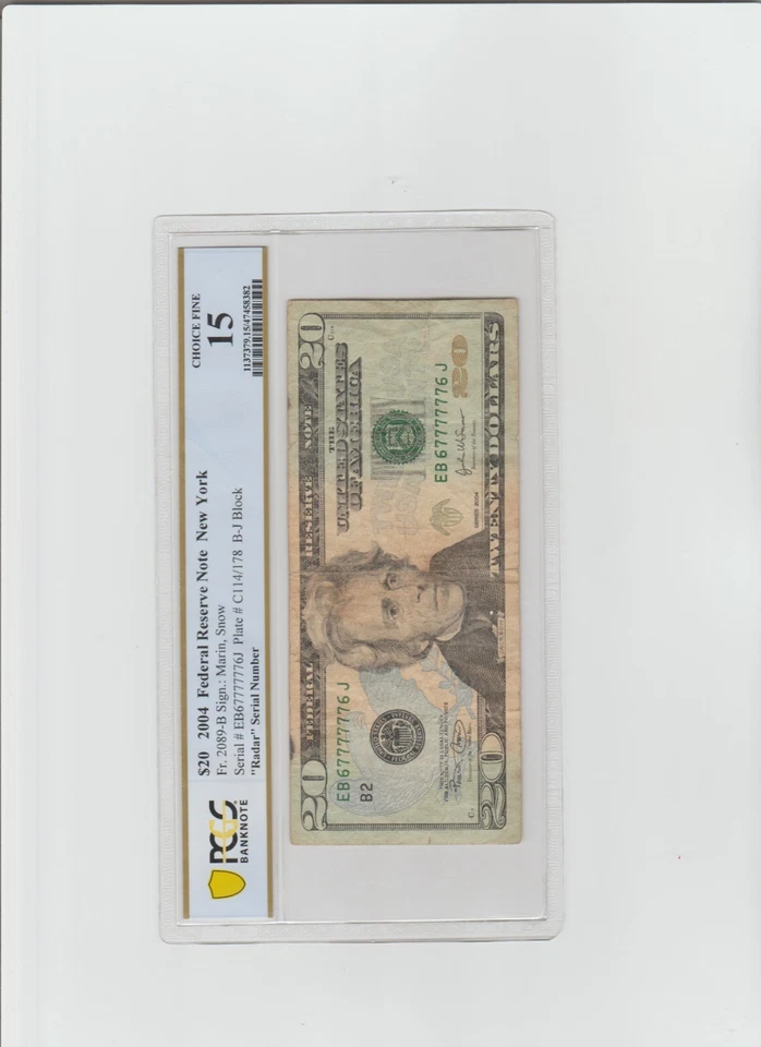Super Radar Note with Lucky 7's, PCGS 15, 2004 $20 - Image 3 of 4