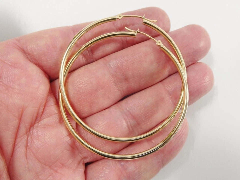 Beautiful 14K Yellow Gold Finish High Polish Finish 50Mm Large Hoop Earrings - Image 2 of 4