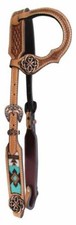 Western Saddle Horse Medium Brown Beaded Leather One Ear Headstall Bridle