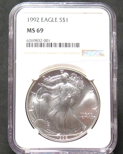 1992 U.S.American Silver Eagle Dollar $1 NGC MS69 1oz No Spots