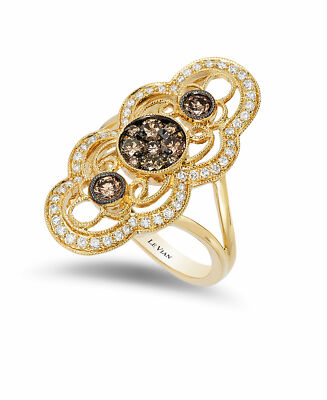 LeVian 14K Yellow Gold H-I SI2 0.89 TCW Chocolate Diamond Statement Ring-Size 7