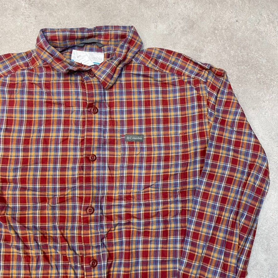Columbia Checkered Shirt Mens Medium Plaid Long Sleeve Button Up Top, Red image 4