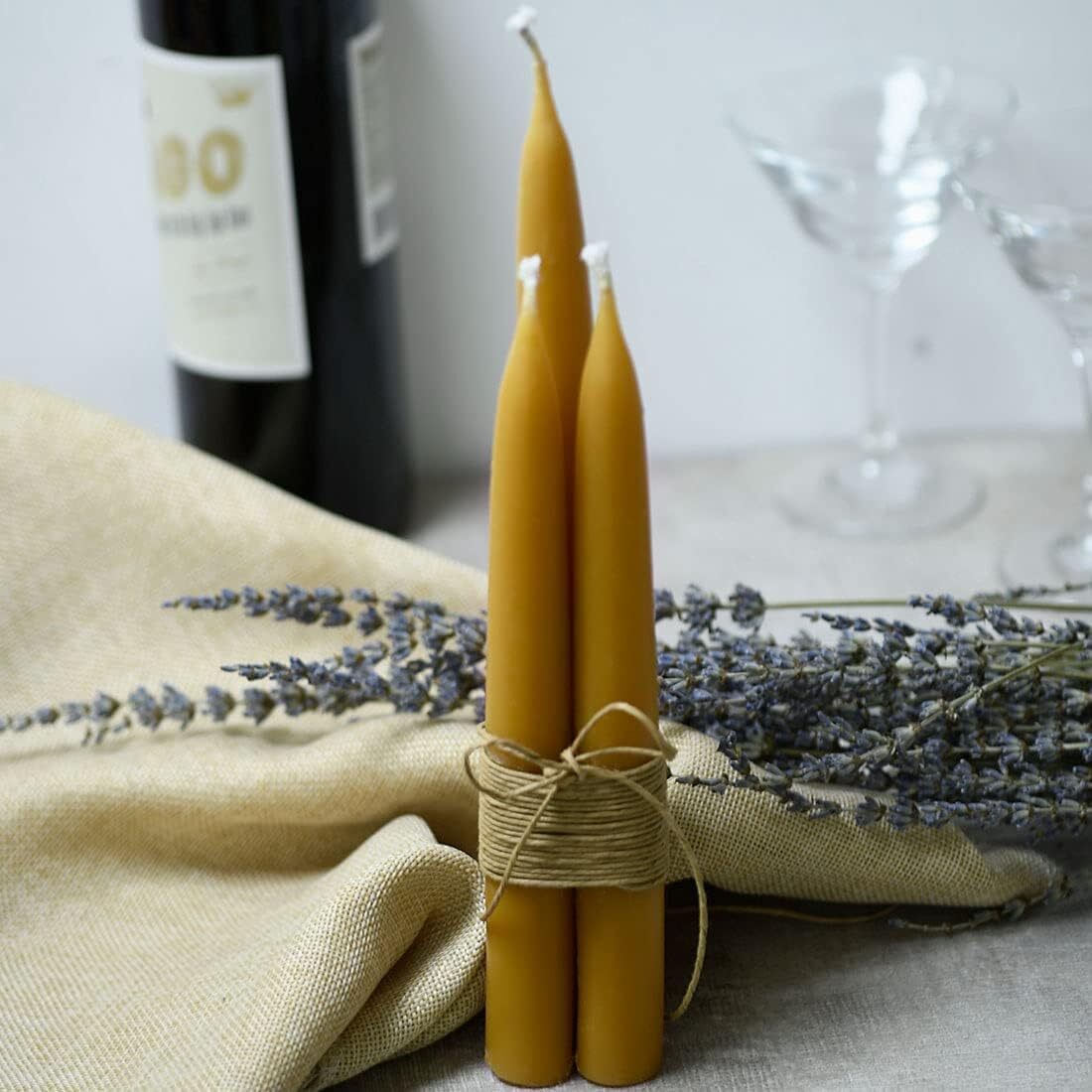 Natural Beeswax Taper Candles, DEYBBY Smokeless and Dripless Beeswax Candles,