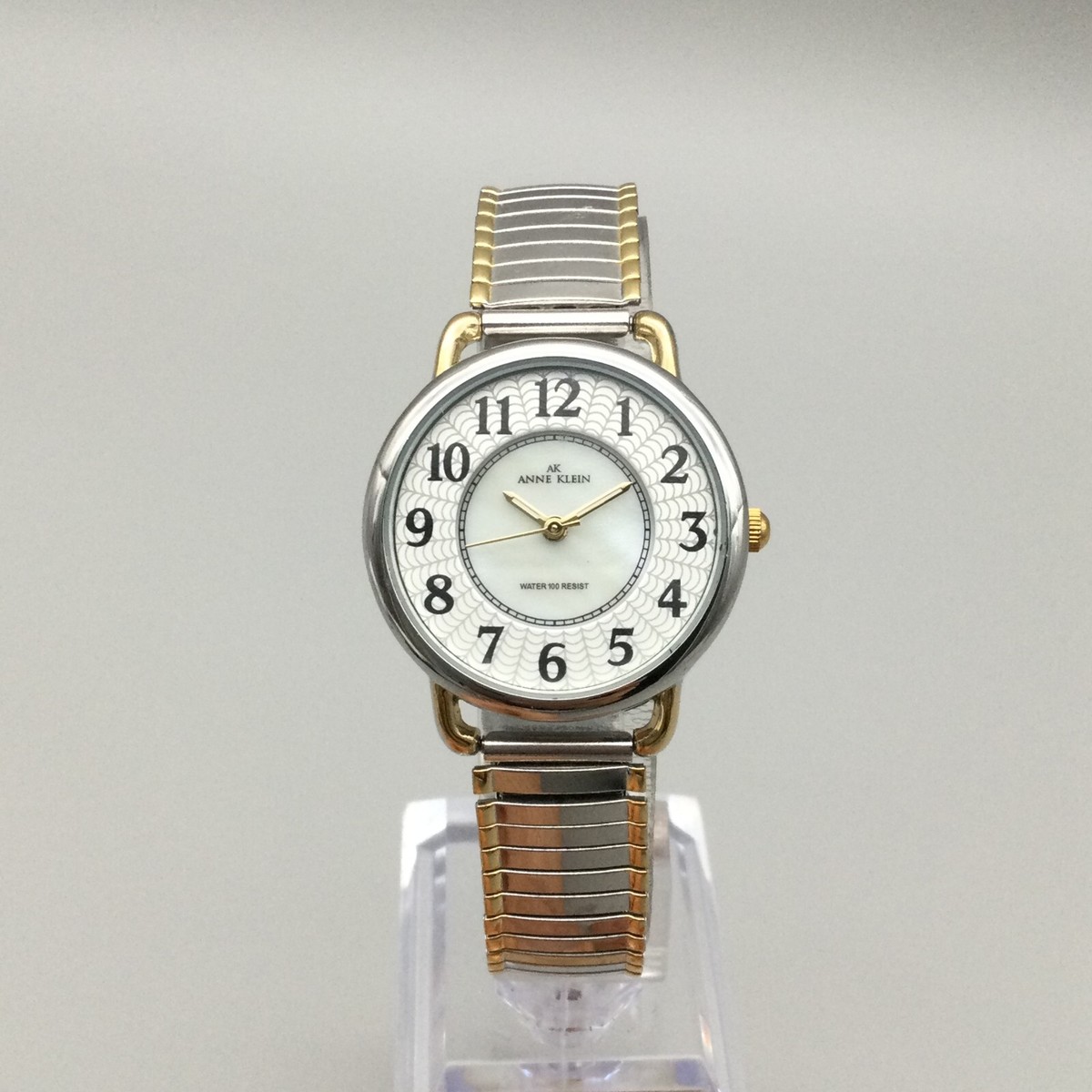 Anne Klein Watch Women 30mm Silver Gold Two Tone MOP Stretch