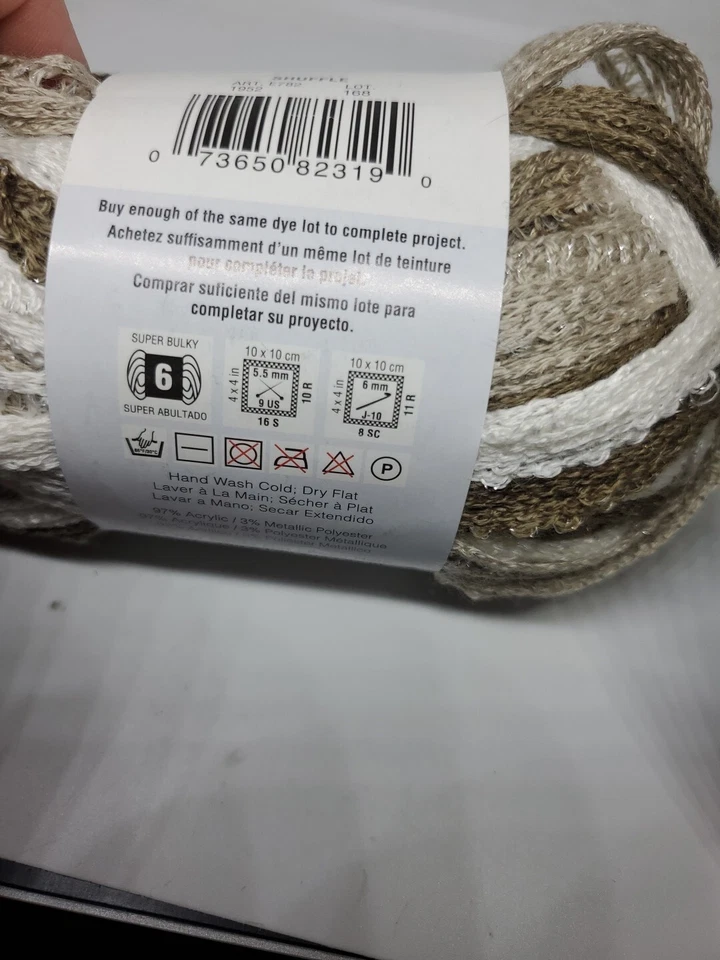 RED HEART~Boutique Sashay SHUFFLE Super Bulky Yarn 30yds White Tan Metallic - Image 4 of 4