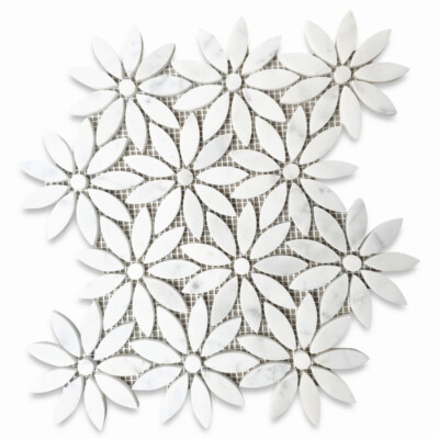 C9F0XP Daisy Field Flower Waterjet Mosaic Carrara White Marble Tile Polished