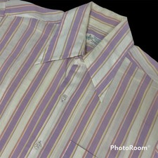 Vtg 70's Men Purple Gold Stripe SANFORIZED MoD Butterfly Collar Hippie Shirt M