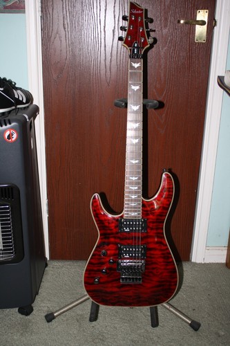 Schecter LEFT HAND Omen Extreme FR Cherry Black No Case owned by me only ex cond