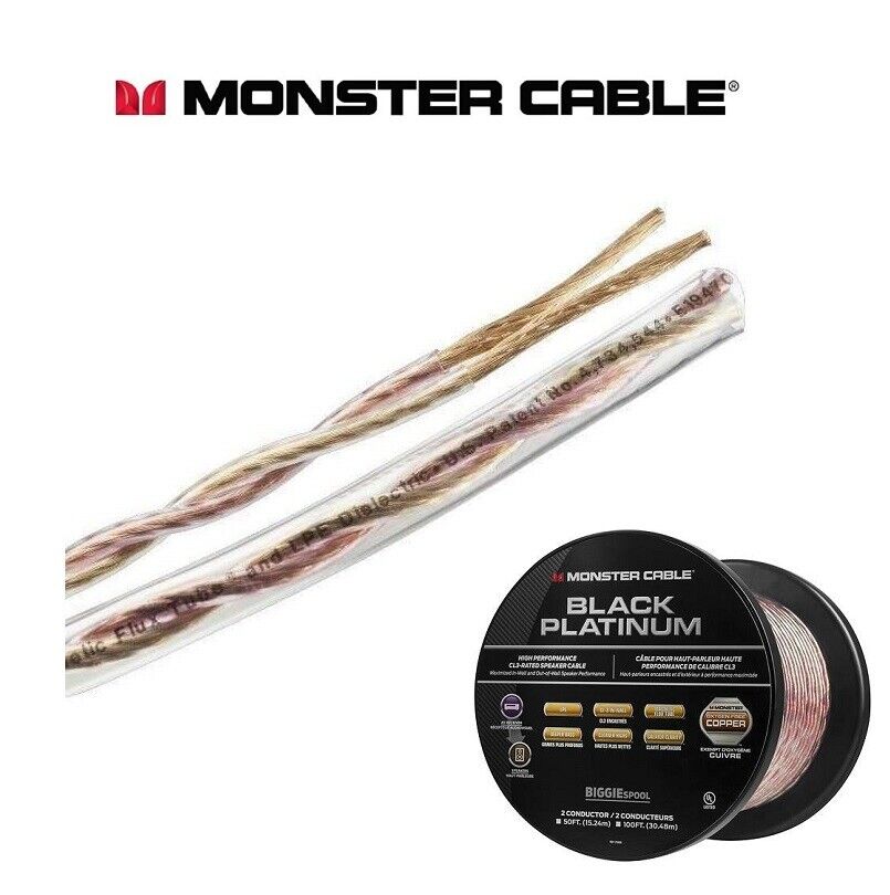 Monster Black Platinum High Performance Speaker Cable XP Clear Jacket 16ft  / 5m