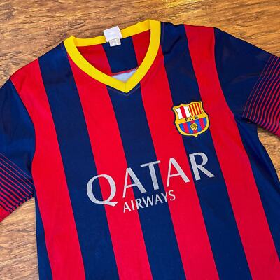 FC Barcelona La Liga Lionel Messi 10 Qatar Blue Red Striped Soccer