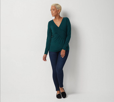 J Jason Wu V-Neck City Knit Crossover Top-Evergreen-2X J Jason Wu V-Neck City Knit Crossover Top-Evergreen-2X