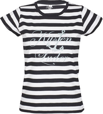 Küstenluder »LOGO ANCHOR« Streifen NAUTICAL Kurzarm Shirt Schwarz Rockabilly