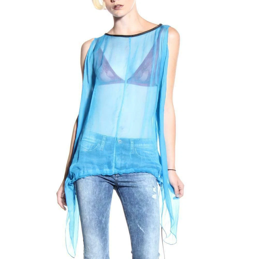 Diesel Women's Tank Tops T-Emi-B See-Through Tank Women Blue New Size S