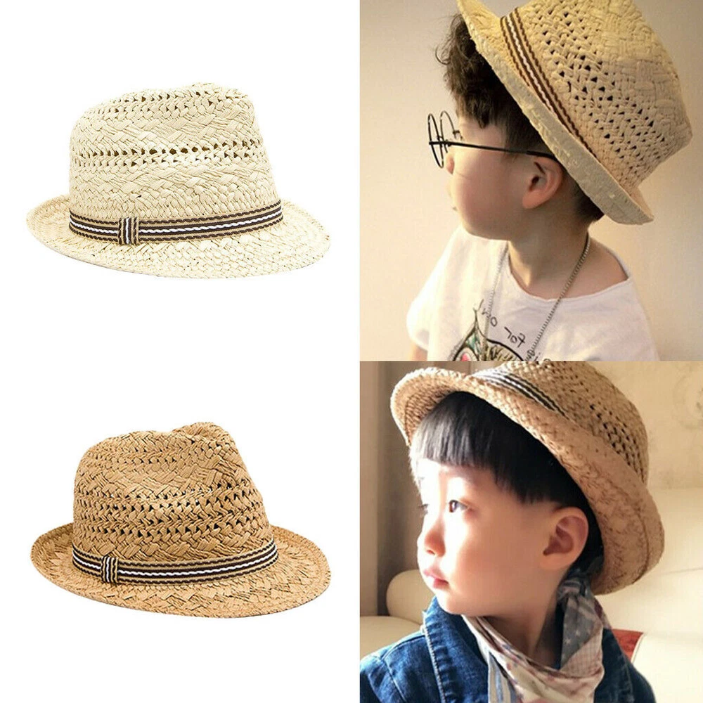 Kids Summer Straw Hat Baby Infant Toddler Boys Fedora Beach Sun Daily Hat