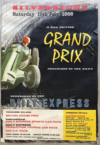 Poster 1958 Silverstone British Grand Prix Race Original