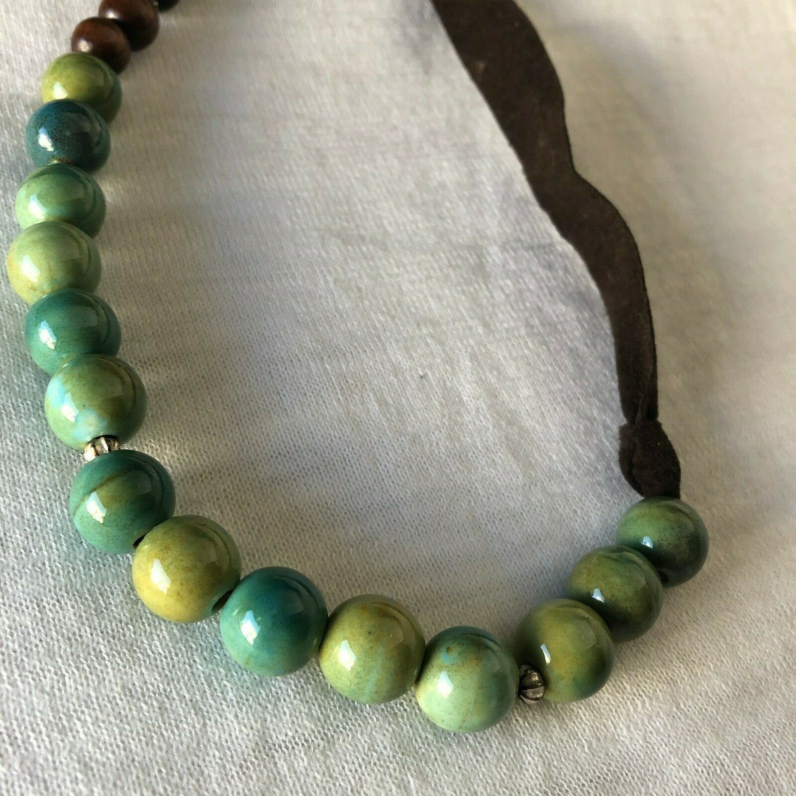 Statement Multi Green Ceramic Beaded Necklace wit… - image 4