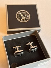 Men’s Initial Cufflinks “GH” Letter Monogram Stainless Steel Black Silver Square