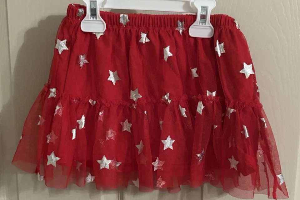Falda Niñas Volantes Circo Rojo y Plata Estrellas Talla 5T Foto 3 de 3