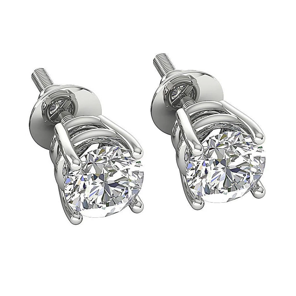 I2 1.00Ct Round Diamond Four Prong Set 14K Gold Solitaire Studs Earrings 5.00 mm - Image 4 of 4
