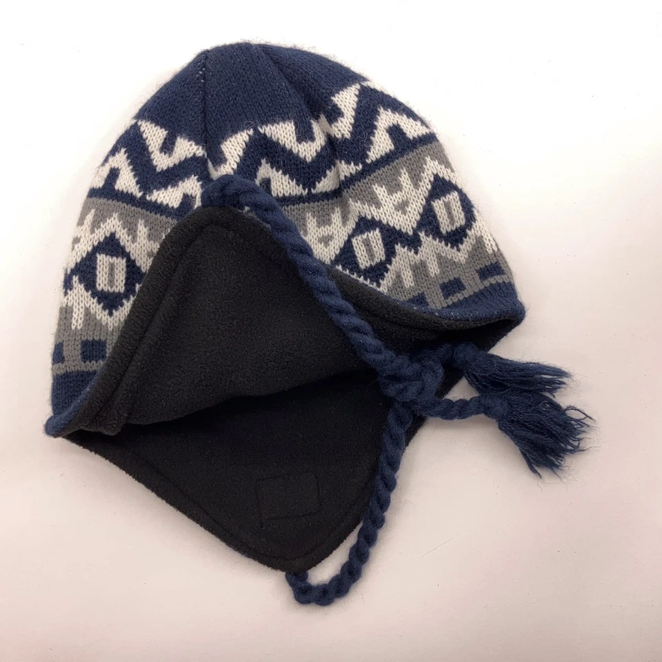 Boné Chaos azul branco mistura de lã aba de orelha peruana - Imagem 3 de 4