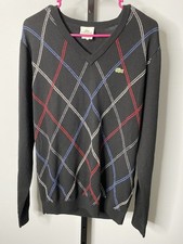 Lacoste Argyle V-Neck Sweater 100 Wool Small Has One Flaw See Photos