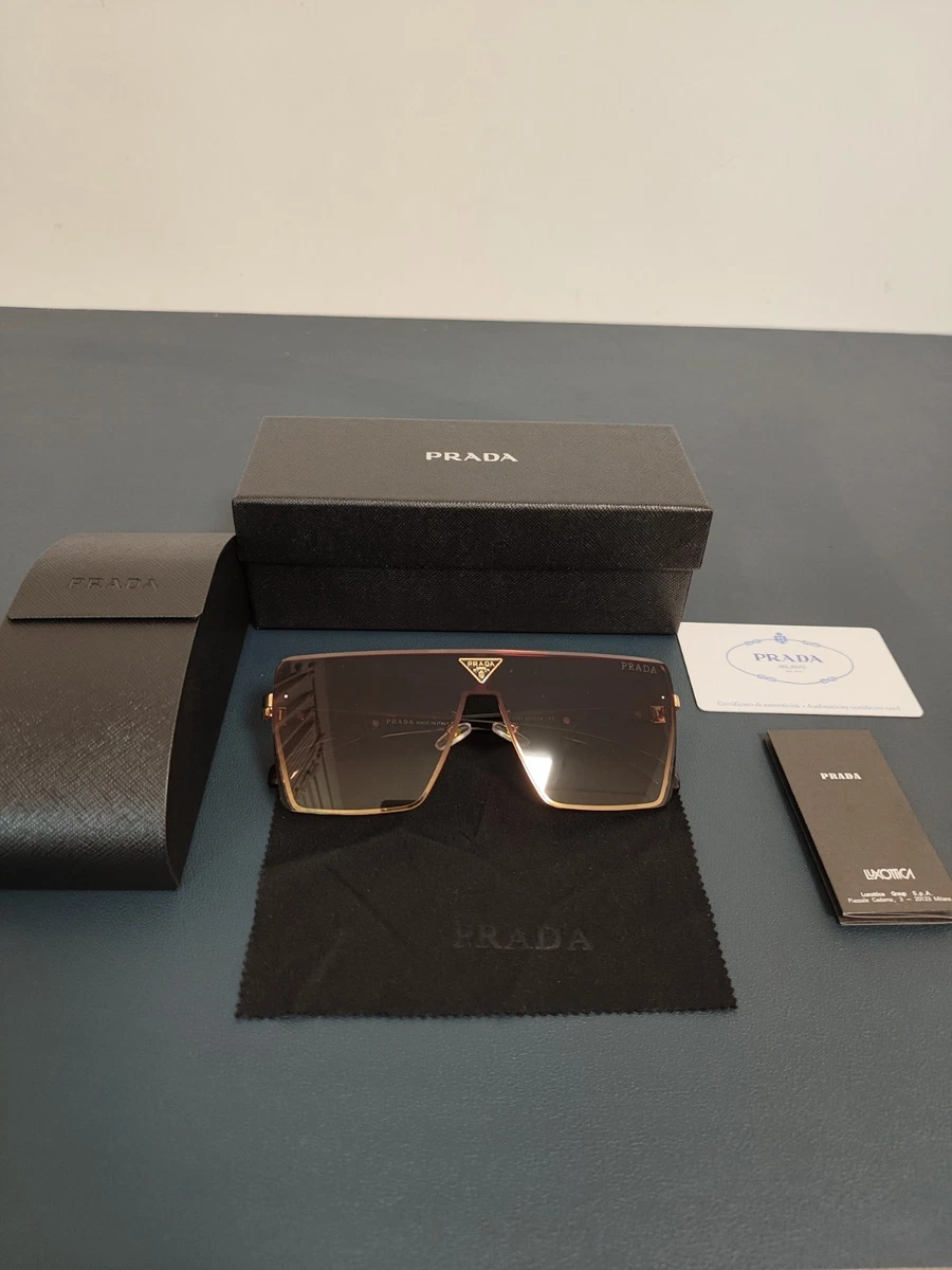Prada Vintage Gold Frame Shield Sunglasses with Case PRADA SPR 601 Shield Sunglasses Men Gold Metal Frame Brown  main image 2