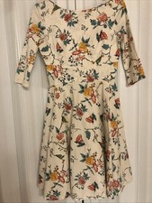 ChiCanary Vintage Inspired Med Floral Birds Dress 1950  s Cottage Core Cotton