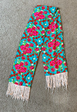VTG 60s Mid Century Modern Mod Floral Print Fringed Scarf