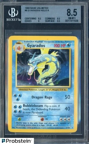 1999 Pokemon Game Base Unlimited #6 Gyarados Holo Rare BGS 8.5 w/ 9.5