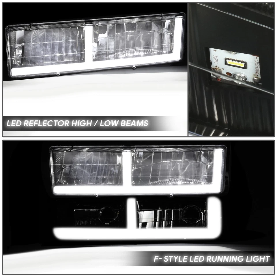Faros negros/ámbar con barra LED DRL para camioneta GMC C/K Suburban Yukon 1994-2000 Foto 3 de 4