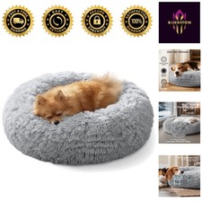 20-Inch Calming Donut Pet Bed in Smoke Grey - Fluffy Faux Fur Comfort