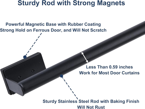 16.6-42.9 Inches Adjustable Magnetic Curtain Rod for Metal Door, 2 Sizes in 1 Ex - Picture 6 of 6