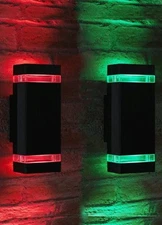 2 Pack Red & Green Double Up & Down LED Outdoor Wall Lights Sconce Porch, IP65