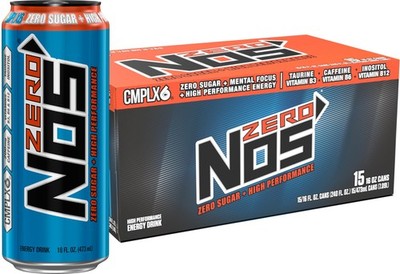 NOS Zero Sugar: High Performance Energy Drink. 16 Fl oz 15 Pack