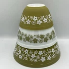 Vintage Pyrex Spring Blossom Mixing Bowl Set of 3 Green Crazy Daisy 401 402 403