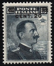 ITALIA REGNO 1916 -106- Centrato MNH** 20 su 15 c. Michetti nero a destra #R#K3N