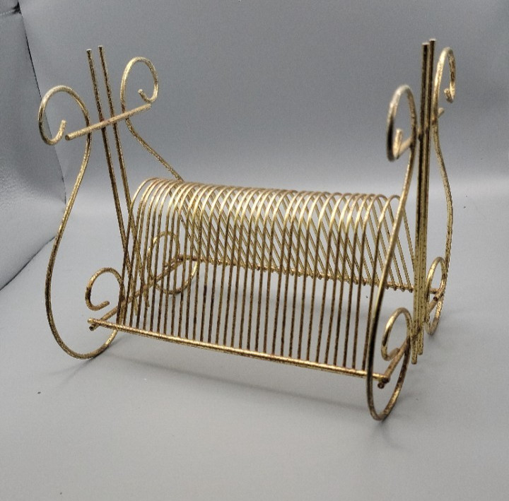 VTG MCM Gold Wire 45 RPM Vinyl Record Holder Rack Lyre Music Note 38 Slot Stand