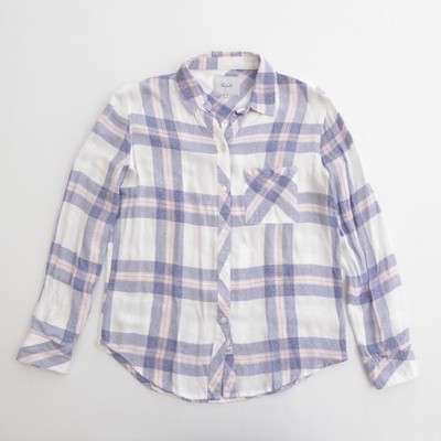 Rails Womens Hunter Plaid Button Down Shirt Long Sleeve White Slate Rose XS