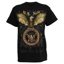 U.S. Navy Emblem "Global Force For Good" Men's Graphic T-Shirt in Black, Large