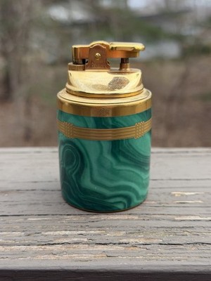 Signed Christian Dior Vintage Gaudron Malachite Table Lighter Fine