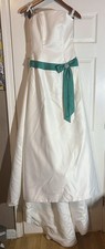 Alfred Angelo White Green Strapless A-Line Bow Full-Length Size 14 Wedding Dress