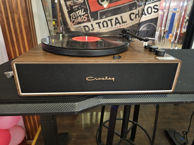 Crosley Stave Record Player - Walnut/Gold Open Box, Broken Armrest