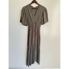 R.Vivimos Maxi Dress Cotton Short Sleeve V Neck Woman Small Green Bohemian Long