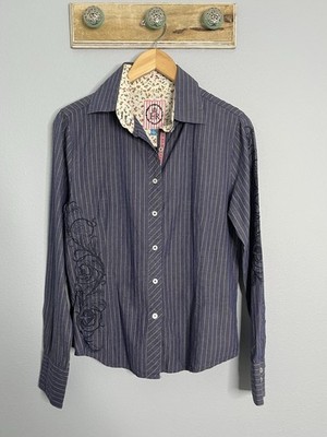 EIIR Women's Blue Embroidered Button-Down Shirt Size L