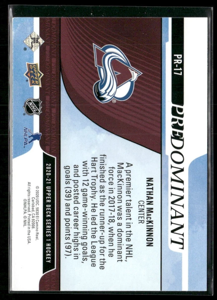 2020-21 Upper Deck - Predominant Nathan MacKinnon #PR-17 - Image 2 of 2