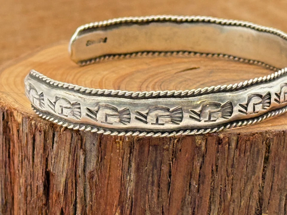 Vintage Navajo MC TSASIE Native Sterling Silver Kokopelli Stamped Cuff--1917.25 - Image 3 of 4