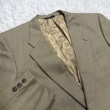 42L BURBERRY Sport Coat Blazer Jacket Windowpane Beige Tan Check Wedding Formal