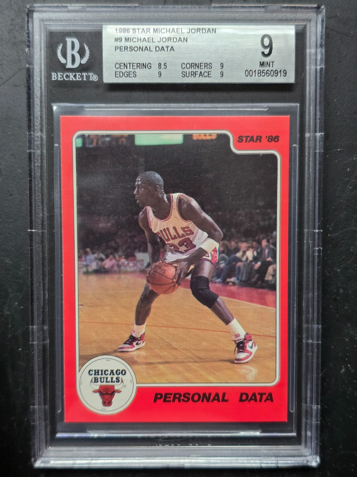 🔥 1986 STAR MICHAEL JORDAN #9 PERSONAL DATA ROOKIE RC MINT BGS 9 🔥