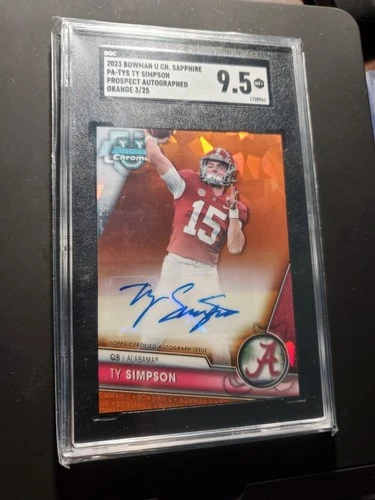 TY SIMPSON 2023 Bowman Chrome Sapphire U ORANGE SAPPHIRE Auto /25 SGC 9.5