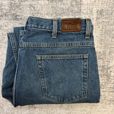 LL Bean Jeans Mens 35x32 Blue Relaxed Fit Staight Cotton Denim Chore Workwear